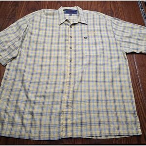 Phat Farm Mens XL SSleeve Plaid Button-Down Shirt Yellow Blue Cotton Vintage